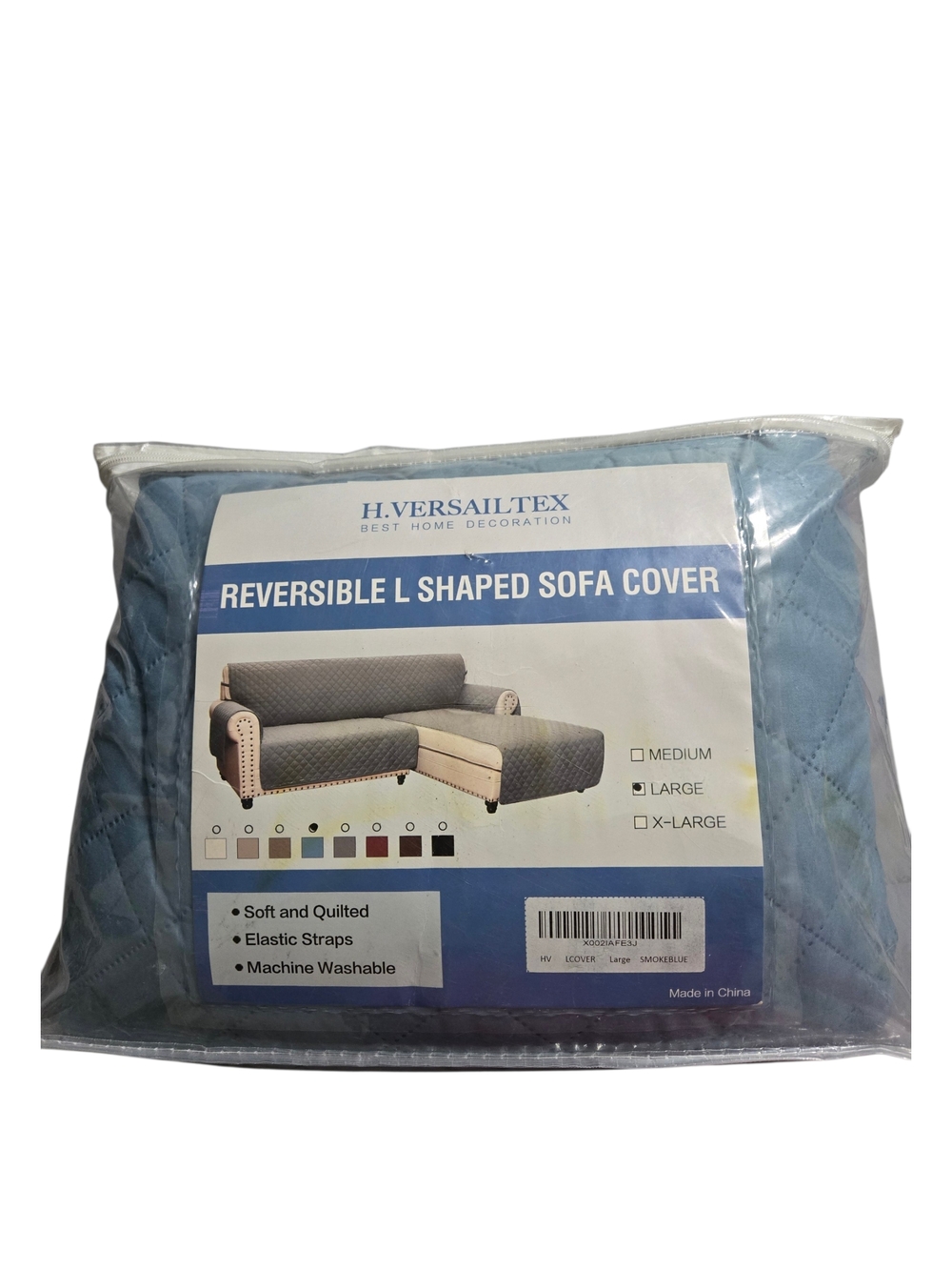 H.VERSAILTEX Quilted Reversible L Shaped Sofa Couch Seat Cover Color: SmokeBlue